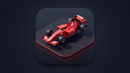 Naklejka premium Low Poly Red Formula Race Car 3D App Icon Design