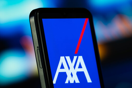 Paris, France- 7 July 2026: AXA logo is seen on a smartphone.