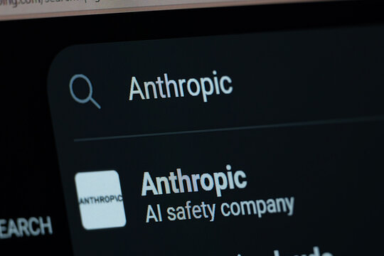 San Francisco, United States - 09 Aug 2026: Search result for Anthropic is seen on a digital screen.