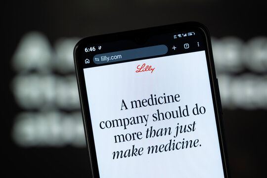 Indianapolis, United States - 03 August 2026: Close-up of Eli Lilly homepage on a smartphone.