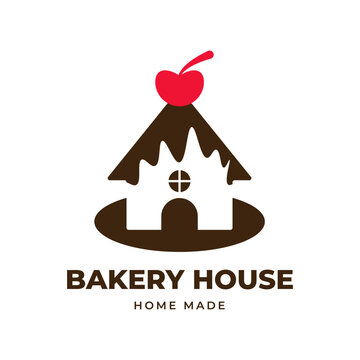 Bakery House Logo with Chocolate Roof and Cherry