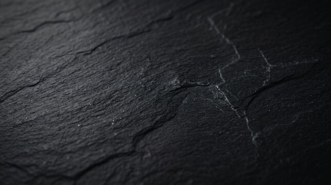 Close-up of dark textured slate stone surface with natural cracks and rough details