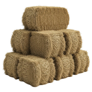A stack of compressed hay cubes ready for animal feed or gardening use