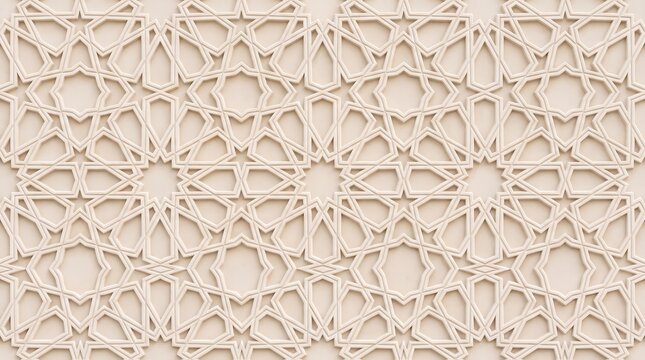 Intricate geometric islamic star pattern seamless texture in neutral beige tones for background design