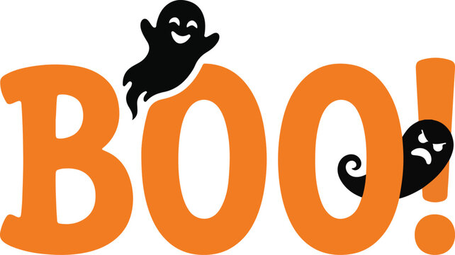 Funny halloween boo lettering design with cute ghost characters