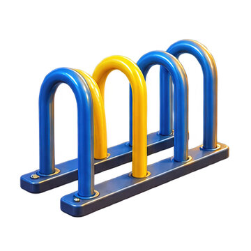 Modern blue and yellow bicycle rack for secure parking