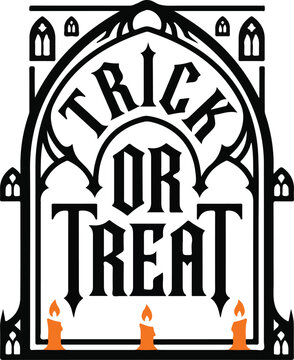 Trick or treat gothic archway design with glowing candles for festive decor