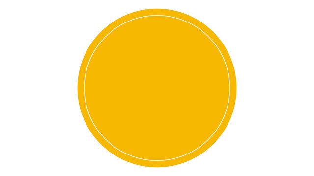 Yellow round badge icon with white border and stitched dashed outline detail stitched circle geometric emblem graphic sticker button template vector tag symbol shape abstract creative