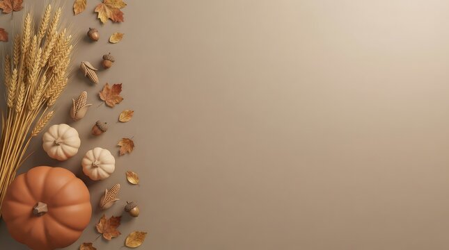 A vibrant and detailed 3d rendering showcases the essence of a canadian thanksgiving celebration featuring pumpkins wheat and seasonal elements