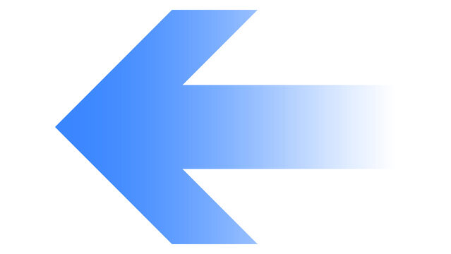 Blue directional arrow pointing left with gradient fade effect motion arrow speed arrow pointer white background graphic design direction pointing gradient transition movement