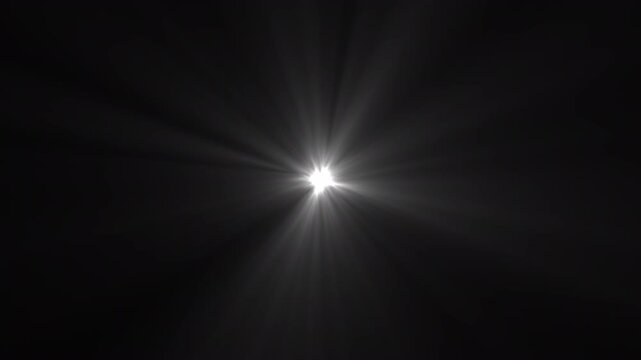 center lens flare  with radiating rays effect to visual overlay on chroma key alpha channel background