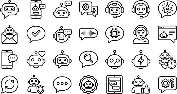 Set of chatbot and artificial intelligence line icons