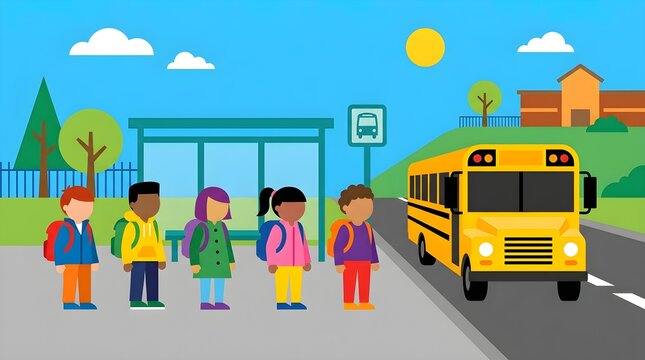 school bus and children