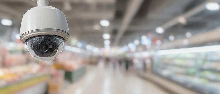 Surveillance camera in a busy supermarket.