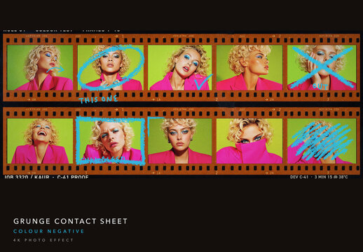 Colour Contact Sheet Photo Effect - Retro Film Proof Sheet with Orange Negative