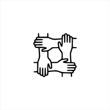 four hands linked together as a teamwork symbol isolated on transparent background