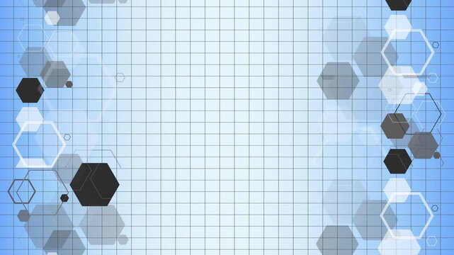 technology motion background with a blue grid and geometric hexagon patterns