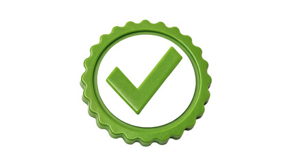 Green circular check mark tick cap button isolated on transparent background for business survey success approval checklist. © Olga