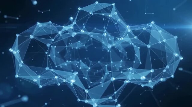 Digital blue plexus network forming a cloud shape symbolizing cloud computing and global data storage connectivity.