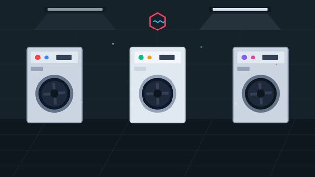 Dynamic Line Of Washing Machines In A Row.