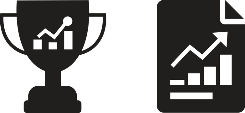 Trophy with graph and document with rising chart a black silhouette