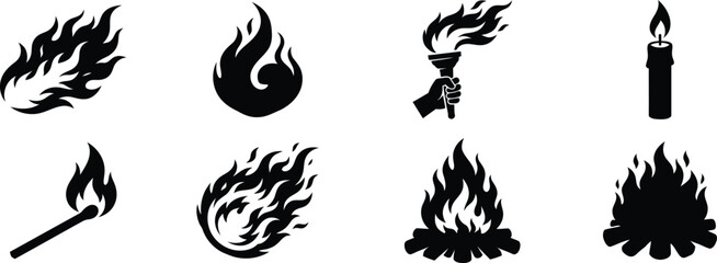 Obraz premium fire flame silhouette vector set collection design icon