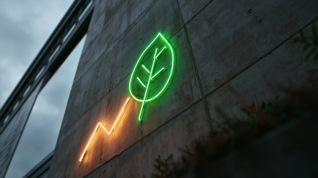 Green Economy and Sustainable Growth Neon Sign on Wall