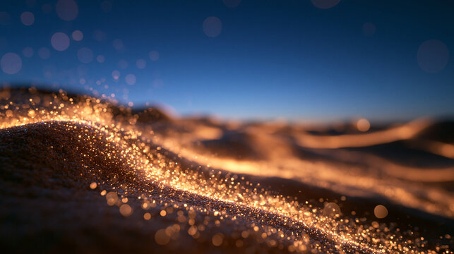 Glowing Golden Glitter Dunes Abstract Night Background