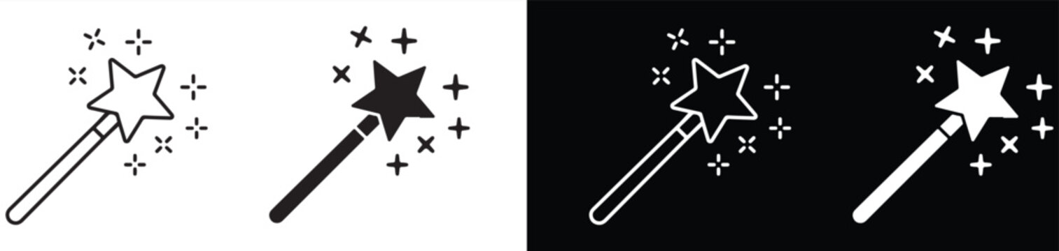 magic wands with star tips and sparkles for fantasy graphics and creative designs