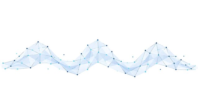 Blue abstract wireframe data mesh wave representing digital network connection and futuristic technology flow
