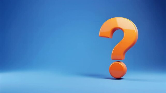 Animated Orange Question Mark Floating Suspended Against a Gradient Blue Background, Representing Uncertainty, Inquiry, and the Search for Answers