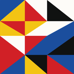 Fototapeta premium Bauhaus style geometric mosaic pattern in primary red yellow blue black and white colors
