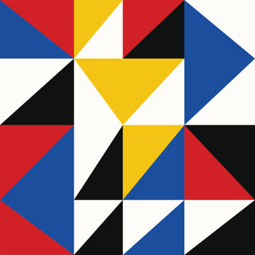 Dynamic geometric triangular pattern in classic primary red blue yellow black and white