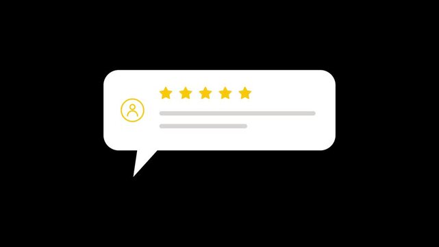 Testimonial feedback popup 5 star animation isolated on black background
