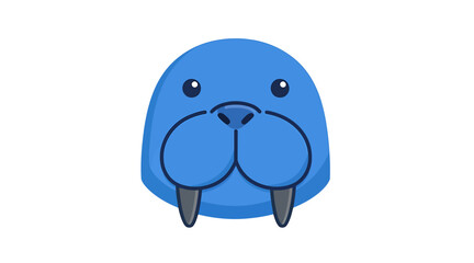 Fototapeta premium Cute Blue Walrus Face Cartoon Illustration.