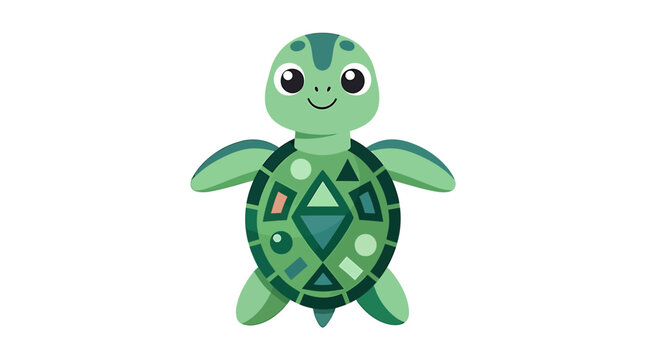 Cute cartoon sea turtle with geometric patterns on shell.