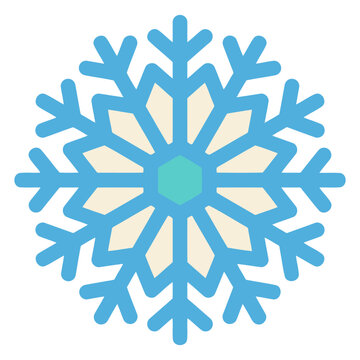 Geometric flat vector illustration of a blue snowflake, winter season holiday symbol