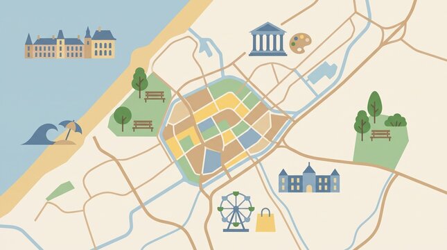 Stylized vector map of The Hague Netherlands with local landmarks