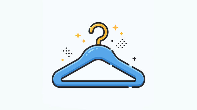 Flat vector icon of a blue clothes hanger with a yellow hook