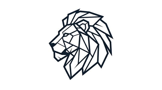 Geometric lion head logo, minimalist animal profile line art, modern polygonal lion icon for corporate branding and identity