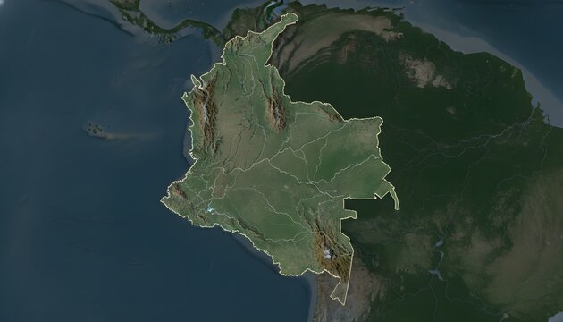 Colombia Border Map Physical Terrain