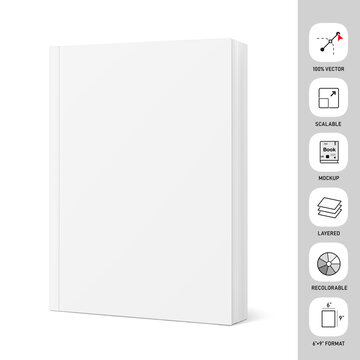 Blank softcover book mockup with outline vector icon set. 3D hight realistic vector illustration isolated on white background. It can be used for promo, catalogs, brochures, magazines, etc. EPS10.
