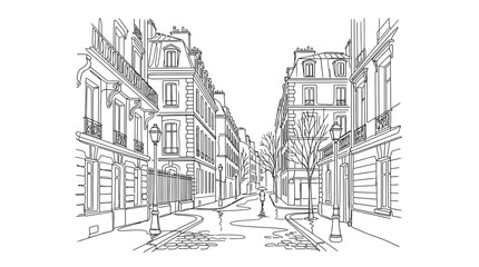 Obraz premium European Street Scene Line Art Illustration