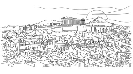 Fototapeta premium Continuous Line Drawing of an Ancient Hilltop Temple
