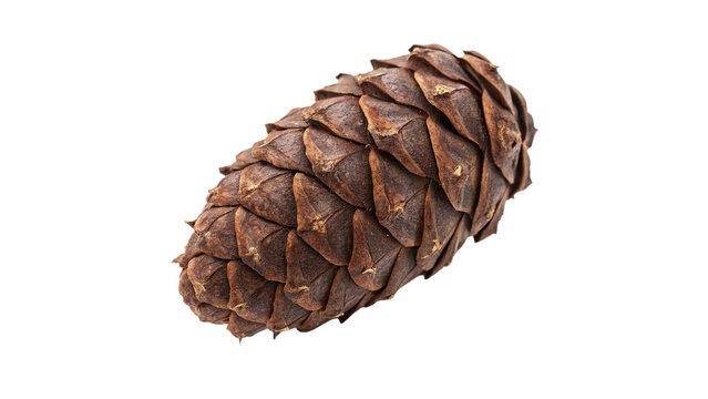 Single brown pine cone detailed texture isolated on transparent background for Christmas holiday season graphics.