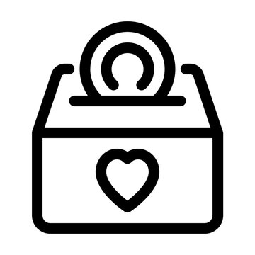 Donation box coin money line icon for charity funding and volunteer campaign