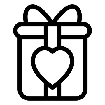 Gift box with heart line icon for charity donation and love present