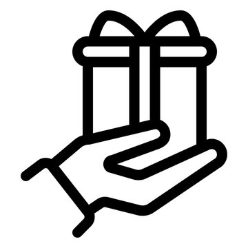 Hand giving gift box line icon for charity donation and volunteer support
