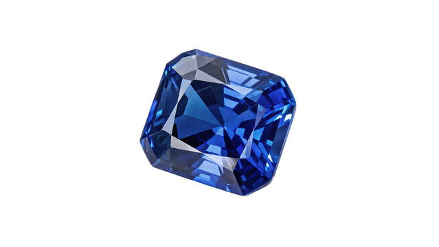 Vibrant blue sapphire crystal gemstone isolated on transparent background for luxury precious jewelry marketing.