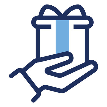 Hand giving gift box duo tone icon for charity donation and volunteer support